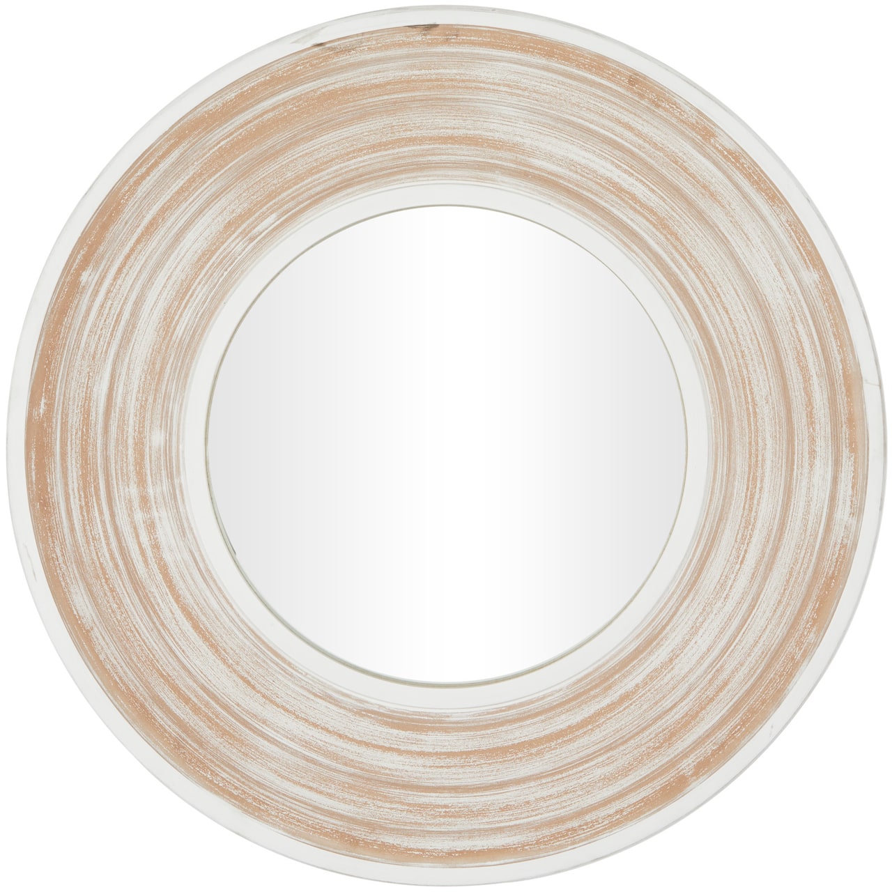 35" Cream Wooden Framed Wall Mirror with White Wash Effect